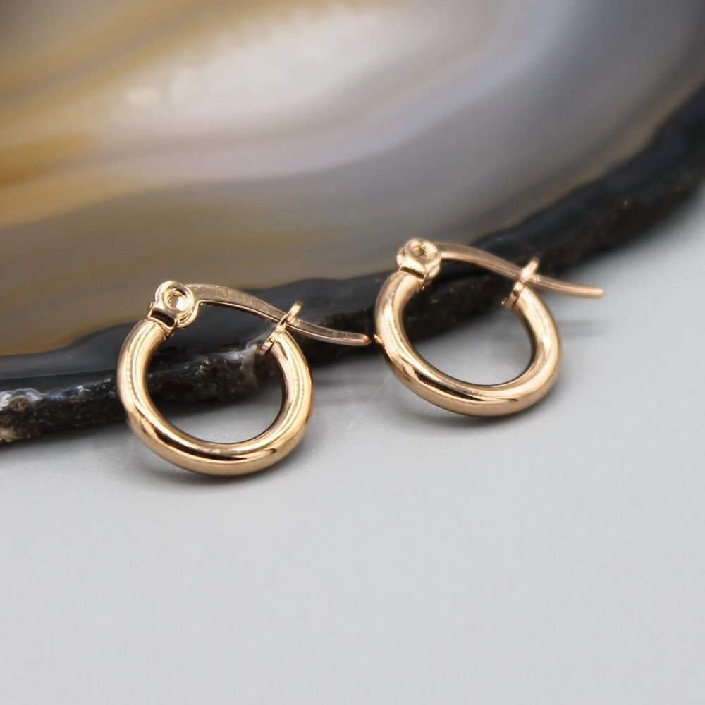 Jewelry earrings hoop hoops 10mm wide thin rose gold tone dainty minimalist new